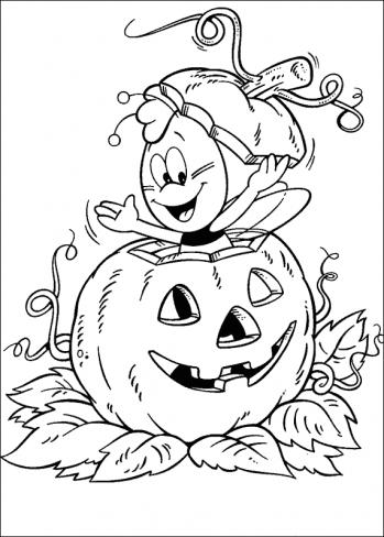Online coloring book: Maya the Bee is a scarecrow on Halloween coloring page